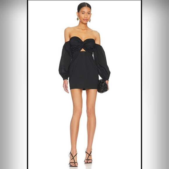 superdown‎ Flynn Ruched off The Shoulder  Bubble Sleeve Dress Black Size Small - Picture 1 of 11